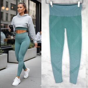 Wolford Shiny Grid Leggings Metallic Ice Jade Silver Athleisure Glam Designer S